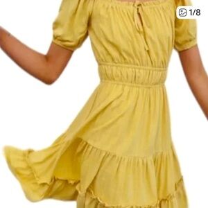 Lost + Wander Yellow Midi Dress with Tiered Skirt new with poly bag